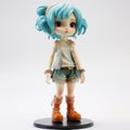 Charming Anime Doll With Blue Hair And Brown Boots