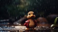 Charming Anime Duck Standing In Rain - Uhd Image