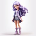 Charming Anime Girl Figurine With Purple Hair And Shorts