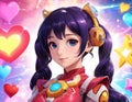 Anime Heroine with Celestial Hearts Royalty Free Stock Photo