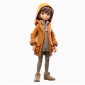 Charming Anime Girl Nora In Orange Hooded Coat - 3d Render Cartoon