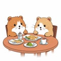 Charming Anime Hamsters Enjoying A Meal Together