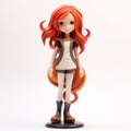 Stylistic Manga Figurine Red Haired Girl In Dress And White Shirt Royalty Free Stock Photo