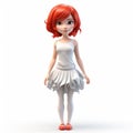 Cartoonish 3d Render Of A Girl In A White Dress With Red Hair