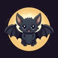 Charming Anime Style: Cute Little Bat On The Moon