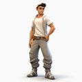 Charming Anime Style 3d Cartoon Male Model In Cargo Pants Royalty Free Stock Photo