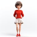 Charming Anime Style 3d Model Of A Cute Girl In Red Sweatsuit And Skirt