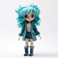 Charming Anime Style Doll With Turquoise Hair And Black Boots