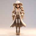 Charming Anime Style Female Avatar With Long Hair And Brown Hat