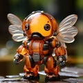 Charming Anime Style Orange Bee Robot With Wings - Liquid Metal Handheld Design Royalty Free Stock Photo