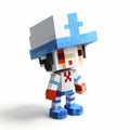 Charming Anime Style Pixel Figure With Hat And Blue Sweater