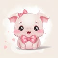 Charming Anime Style Speedpainting Of A Cute Little Pig With Pink Bow