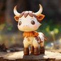 Charming Anime Toy Cow In Tree - High Quality Wood Sculpture Royalty Free Stock Photo