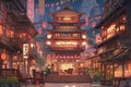 Charming Animeinspired Tokyo Cityscape With Cozy Traditional Architecture In The Evening
