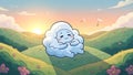 Cute Cloud Character Resting in a Sunny Meadow Royalty Free Stock Photo