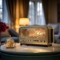 Charming Antique Radio with Intricate Patterns and Vintage Waves