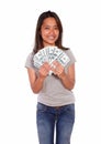 Charming asiatic young female with cash money Royalty Free Stock Photo