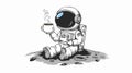 Charming Astronaut Enjoying Coffee on Moon - Cartoon Vector Illustration Royalty Free Stock Photo