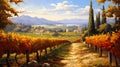 Charming autumn vineyard. Rural pastoral landscape. Generative AI