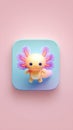 Cute Axolotl Toy on a Blue Square with Pink Background Royalty Free Stock Photo
