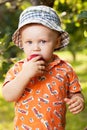 Charming babe eating a red apple Royalty Free Stock Photo