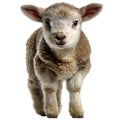 A charming baby lamb with soft wool stands on grass isolated on a transparent background on transparent background Royalty Free Stock Photo