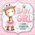 Charming Giraffe Baby Shower Card with Pink Chevron