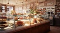 A charming bakery interior featuring a display counter