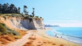 Charming Beach With Cliffs: A Realistic Neo-geo Minimalism Painting