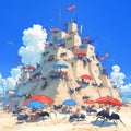 Charming Beach Scene with Ants and Castle Royalty Free Stock Photo