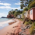 Charming beach with small houses in Australian landscape style