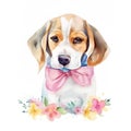Adorable Beagle Puppy in Pastel Headband: A Delightful Addition to Your Designs AI Generated