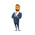 Charming bearded business man character cartoon modern flat design.