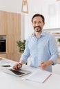 Charming bearded man working on the laptop Royalty Free Stock Photo