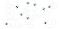 Charming Bees Buzzing Across the Canvas. Playful Dotted Trails Forming Spirals, Loops, and a Heart-Shaped Design