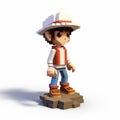 Charming 8-bit Pixel Cowboy Elijah: Hyperrealistic 3d Cartoon Sculpture