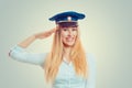 Woman in blue service cap Royalty Free Stock Photo
