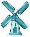 Charming Blue Cartoon Windmill: Tower with Blades, Quaint, Rustic Architecture Royalty Free Stock Photo