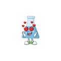 Charming blue chemical bottle cartoon character with a falling in love face