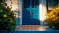 A charming blue door welcomes visitors to a beautiful home, Generative AI