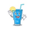A charming blue lagoon cocktail mascot design style smiling and waving hand