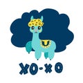 Charming blue lama saying Xo-Xo