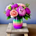 Charming bouquet of multicoloured peonies