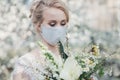 Charming bride in protective mask