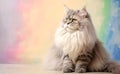 Charming British Longhair Cat against a bright pastel background. Generative AI.