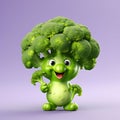 Charming Broccoli: 3D Render of a Cute Broccoli Isolated Against a Solid Background