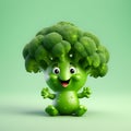 Charming Broccoli: 3D Render of a Cute Broccoli Isolated Against a Solid Background