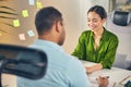 Positive delighted woman sitting at her workplace Royalty Free Stock Photo