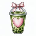 A charming bubble tea cup with a pink heart on it Royalty Free Stock Photo