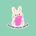 Charming Bunny Holding Pink Egg with Eggstra Special Easter Pun Text Royalty Free Stock Photo